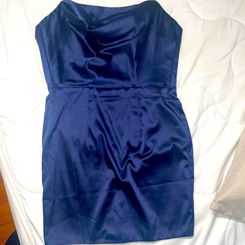 Baby boo strapless blue satin dress